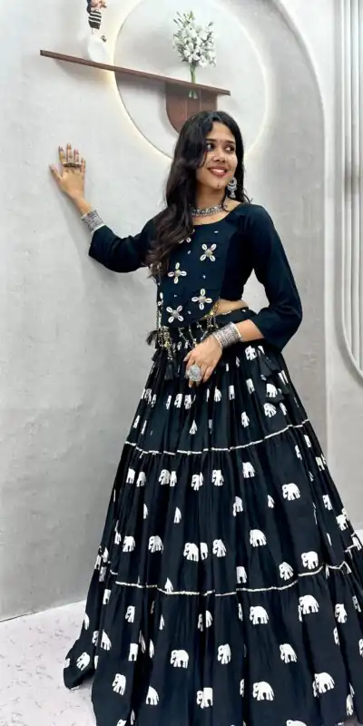 Ram 181 Black Color Pure Cotton Lehenga Choli with Cowrie Work. Festive Deal ₹2649. Delivery 4-6 Working Days. Online Shop now. | Bollywood Lehenga, Creative Lehenga, Designer Lehenga, Embroidered Lehenga, Lehenga, Party Wear Lehenga