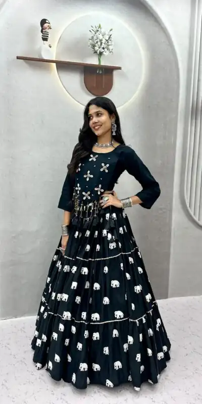Ram 181 Black Color Pure Cotton Lehenga Choli with Cowrie Work. Festive Deal ₹2649. Delivery 4-6 Working Days. Online Shop now. | Bollywood Lehenga, Creative Lehenga, Designer Lehenga, Embroidered Lehenga, Lehenga, Party Wear Lehenga