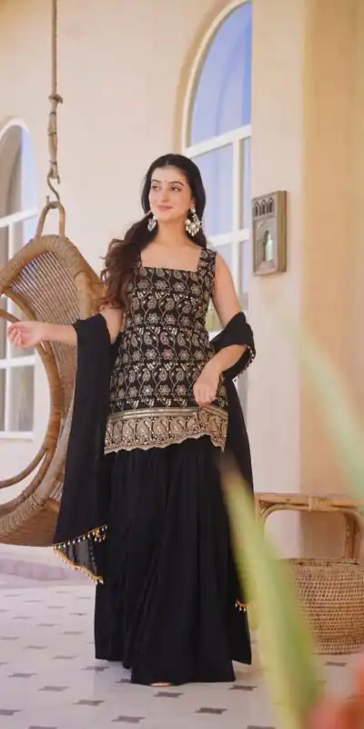 MD 3093 Black Blooming Faux Georgette Salwar Suit Perfect for Wedding, Party, Makar Sankranti, Baby Shower, Traditional Day – . Special Price ₹2149. Deliv | Casual Suits, Jump Suits, Creative suits, Designer Suits, Palazzo Suits, Party Wear Suits, Patiala Suits, Salwar suit, Straight Suits