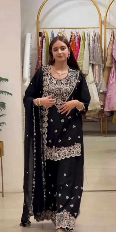 RTC 6031 Black Faux Georgette Salwar Suit Perfect for Wedding, Party, Family Gatherings, Sangeet, Housewarming – . Affordable Price ₹2049. Days | Casual Suits, Jump Suits, Creative suits, Designer Suits, Palazzo Suits, Party Wear Suits, Patiala Suits, Salwar suit, Straight Suits