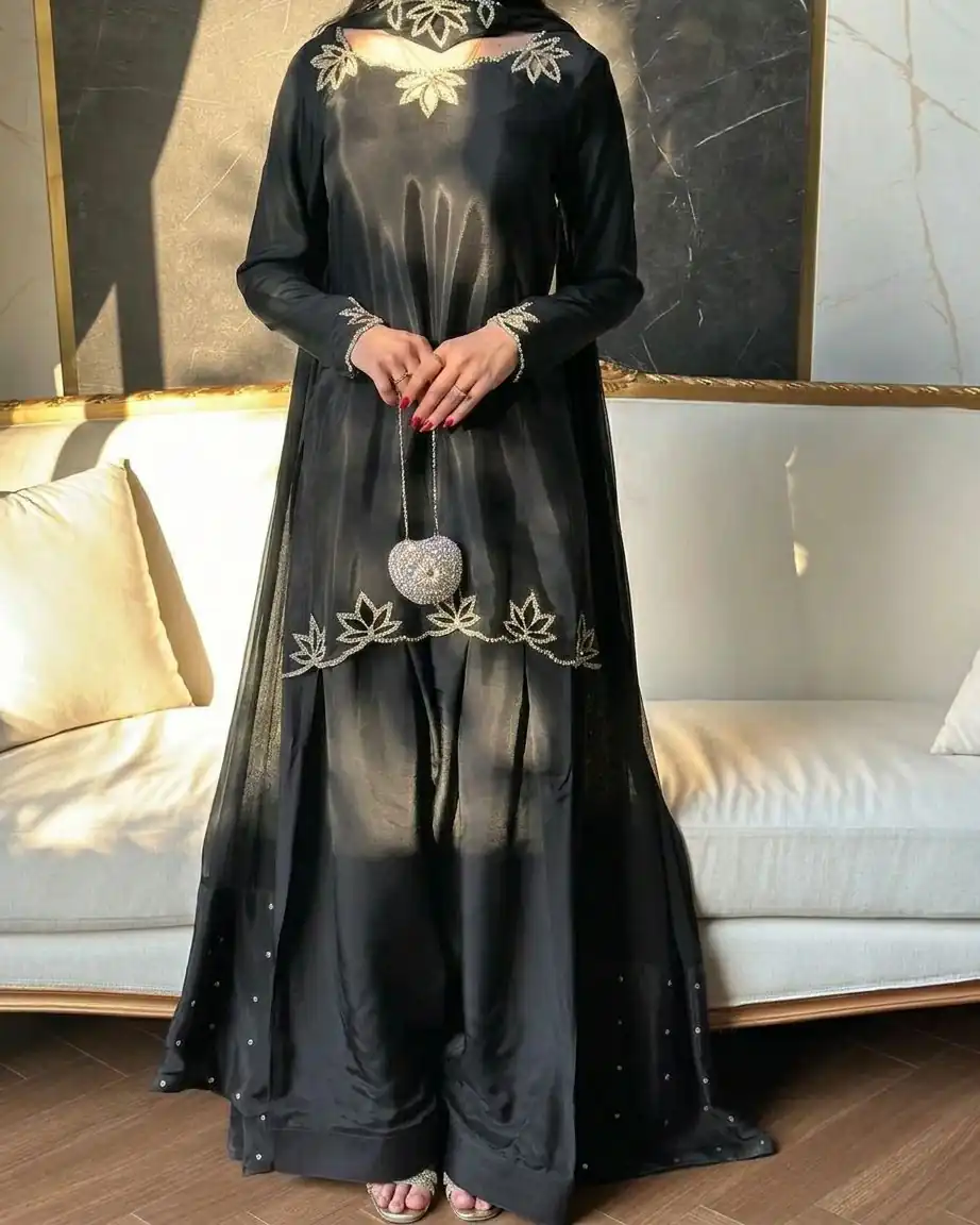 NF 1270 Black Natural Crep Salwar Suit Brown with Embroidery Work. Exclusive Offer ₹1899. Delivery 4-6 Working Days. Shop now. | Casual Suits, Jump Suits, Creative suits, Designer Suits, Palazzo Suits, Party Wear Suits, Patiala Suits, Salwar suit, Straight Suits
