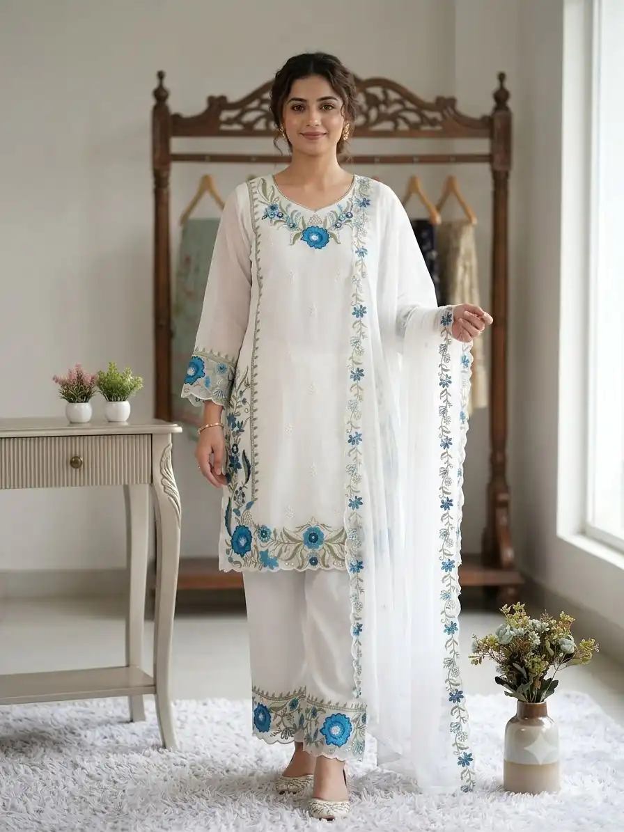 LG 2105 Blue Fox Georgette Salwar Suit With Embroidery Work. Affordable Price ₹2049. Delivery 4-6 Working Days. Shop now. | Casual Suits, Jump Suits, Creative suits, Designer Suits, Palazzo Suits, Party Wear Suits, Patiala Suits, Salwar suit, Straight Suits