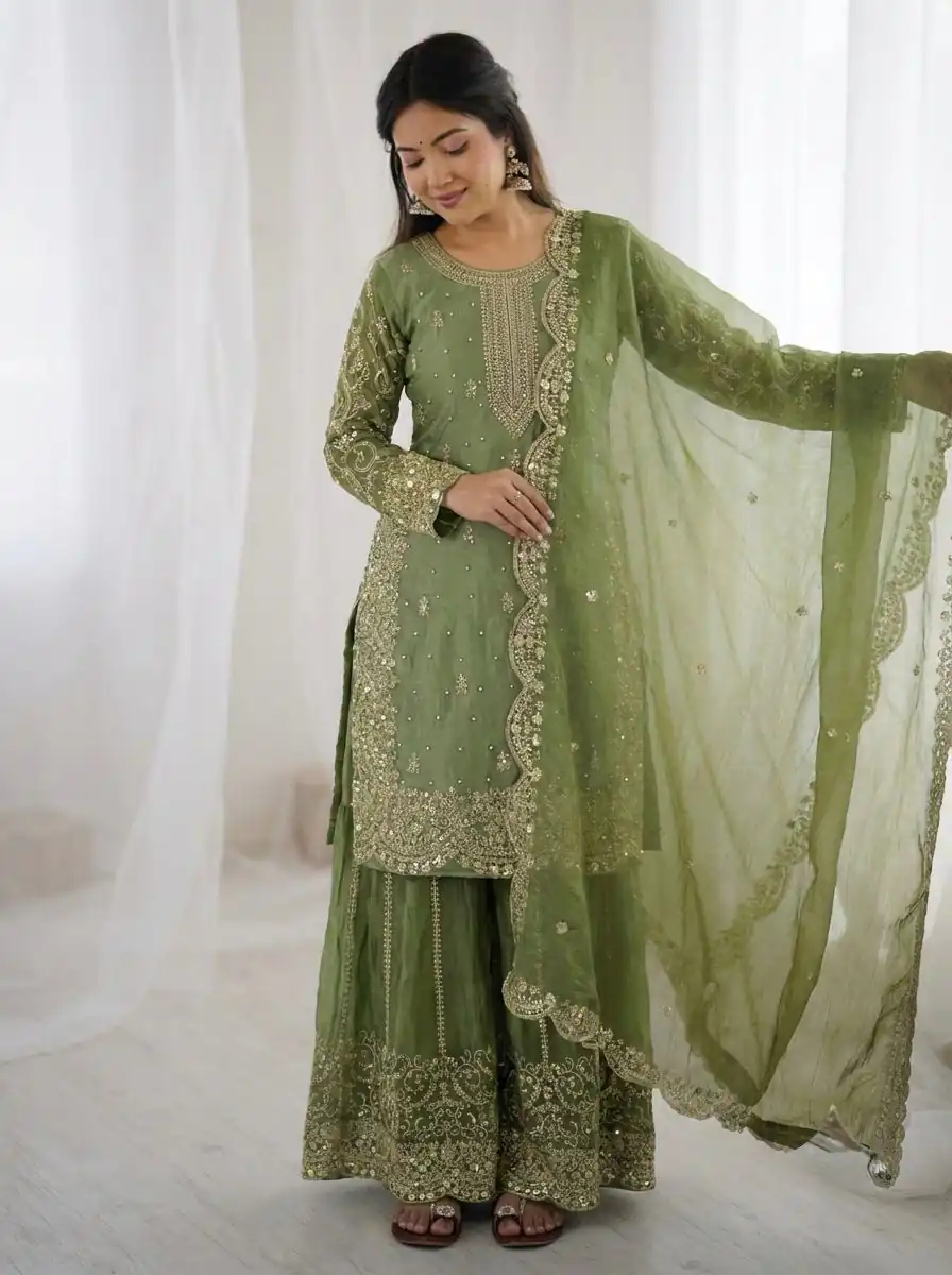 ZSR 3167 Green Fendy Silk Salwar Suitwith Embroidery Work & Lace Work. Now at just ₹2149. Delivery 4-6 Working Days. Shop now. | Casual Suits, Jump Suits, Creative suits, Designer Suits, Palazzo Suits, Party Wear Suits, Patiala Suits, Salwar suit, Straight Suits