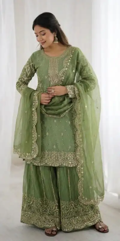 ZSR 3167 Green Fendy Silk Salwar Suitwith Embroidery Work & Lace Work. Now at just ₹2149. Delivery 4-6 Working Days. Shop now. | Casual Suits, Jump Suits, Creative suits, Designer Suits, Palazzo Suits, Party Wear Suits, Patiala Suits, Salwar suit, Straight Suits