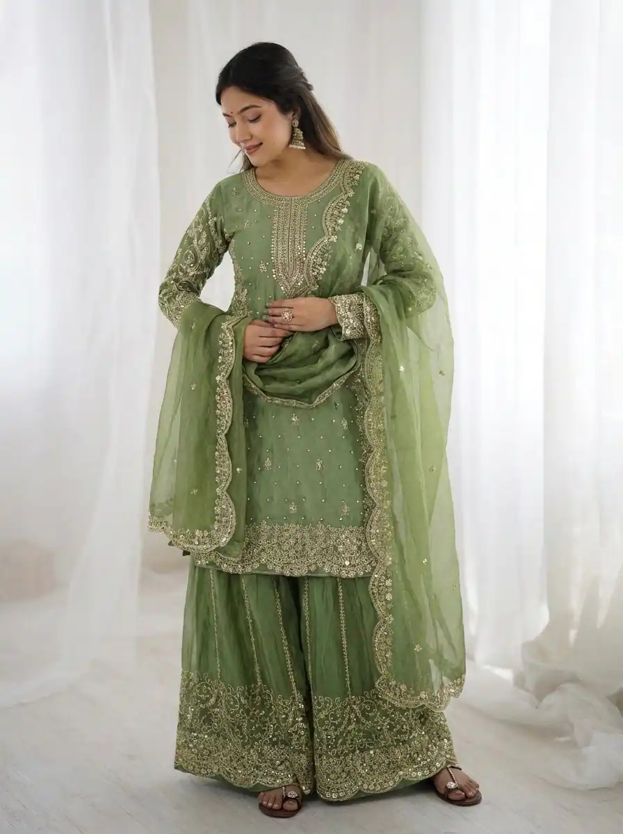 ZSR 3167 Green Fendy Silk Salwar Suitwith Embroidery Work & Lace Work. Now at just ₹2149. Delivery 4-6 Working Days. Shop now. | Casual Suits, Jump Suits, Creative suits, Designer Suits, Palazzo Suits, Party Wear Suits, Patiala Suits, Salwar suit, Straight Suits