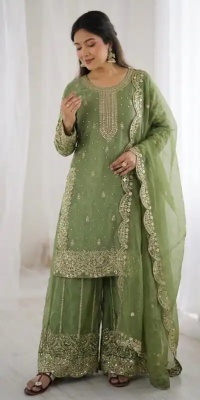 ZSR 3167 Green Fendy Silk Salwar Suitwith Embroidery Work & Lace Work. Now at just ₹2149. Delivery 4-6 Working Days. Shop now. | Casual Suits, Jump Suits, Creative suits, Designer Suits, Palazzo Suits, Party Wear Suits, Patiala Suits, Salwar suit, Straight Suits
