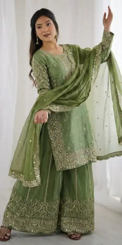ZSR 3167 Green Fendy Silk Salwar Suitwith Embroidery Work & Lace Work. Now at just ₹2149. Delivery 4-6 Working Days. Shop now. | Casual Suits, Jump Suits, Creative suits, Designer Suits, Palazzo Suits, Party Wear Suits, Patiala Suits, Salwar suit, Straight Suits