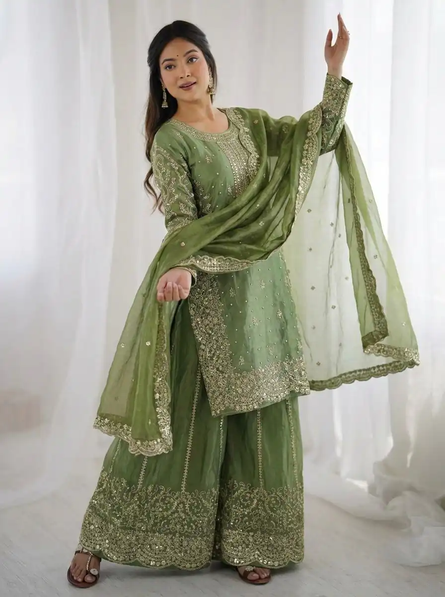 ZSR 3167 Green Fendy Silk Salwar Suitwith Embroidery Work & Lace Work. Now at just ₹2149. Delivery 4-6 Working Days. Shop now. | Casual Suits, Jump Suits, Creative suits, Designer Suits, Palazzo Suits, Party Wear Suits, Patiala Suits, Salwar suit, Straight Suits