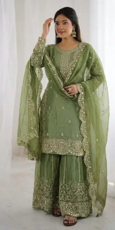 ZSR 3167 Green Fendy Silk Salwar Suitwith Embroidery Work & Lace Work. Now at just ₹2149. Delivery 4-6 Working Days. Shop now. | Casual Suits, Jump Suits, Creative suits, Designer Suits, Palazzo Suits, Party Wear Suits, Patiala Suits, Salwar suit, Straight Suits