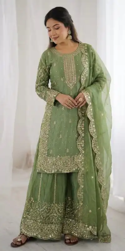 ZSR 3167 Green Fendy Silk Salwar Suitwith Embroidery Work & Lace Work. Now at just ₹2149. Delivery 4-6 Working Days. Shop now. | Casual Suits, Jump Suits, Creative suits, Designer Suits, Palazzo Suits, Party Wear Suits, Patiala Suits, Salwar suit, Straight Suits
