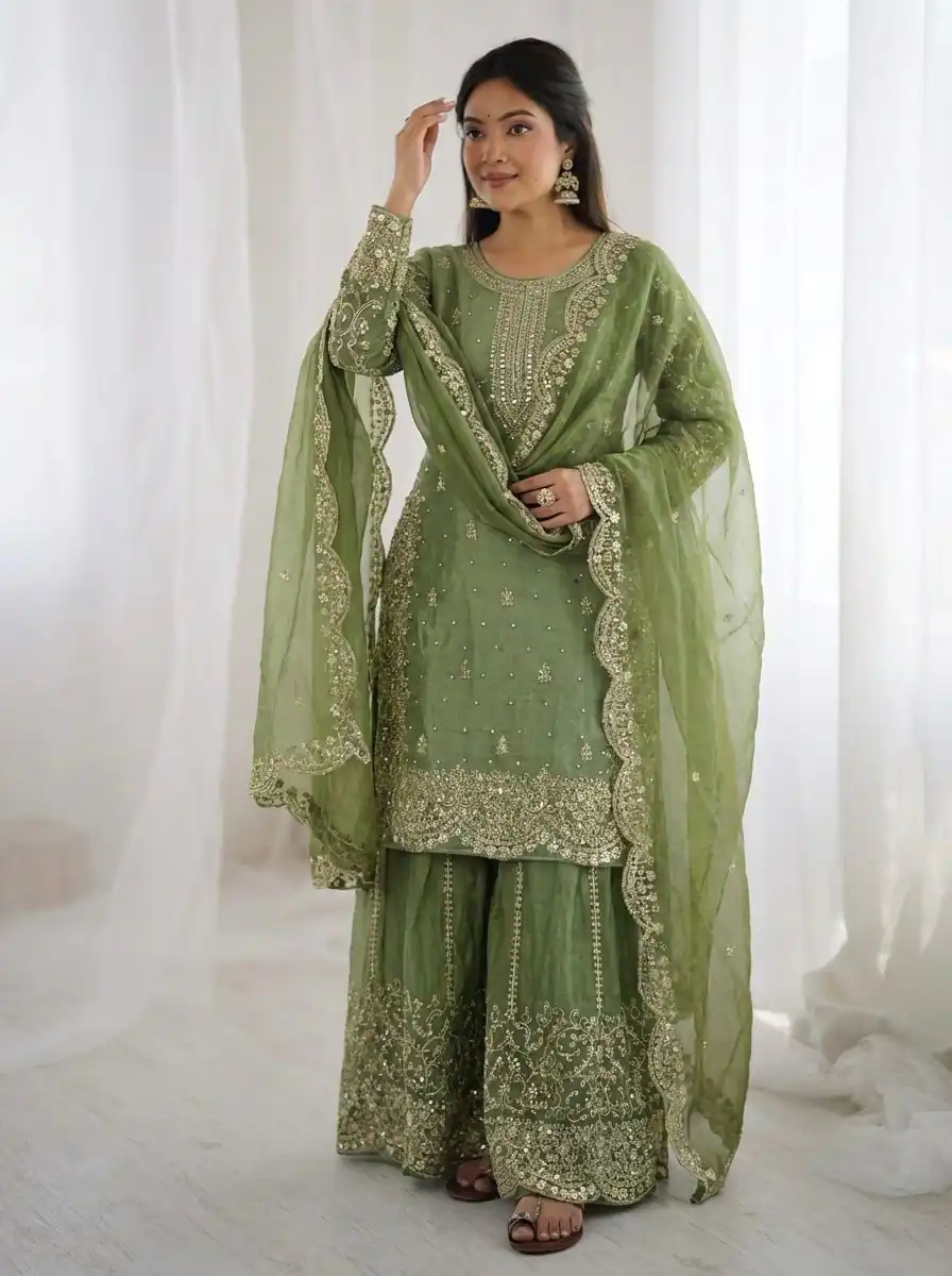 ZSR 3167 Green Fendy Silk Salwar Suitwith Embroidery Work & Lace Work. Now at just ₹2149. Delivery 4-6 Working Days. Shop now. | Casual Suits, Jump Suits, Creative suits, Designer Suits, Palazzo Suits, Party Wear Suits, Patiala Suits, Salwar suit, Straight Suits
