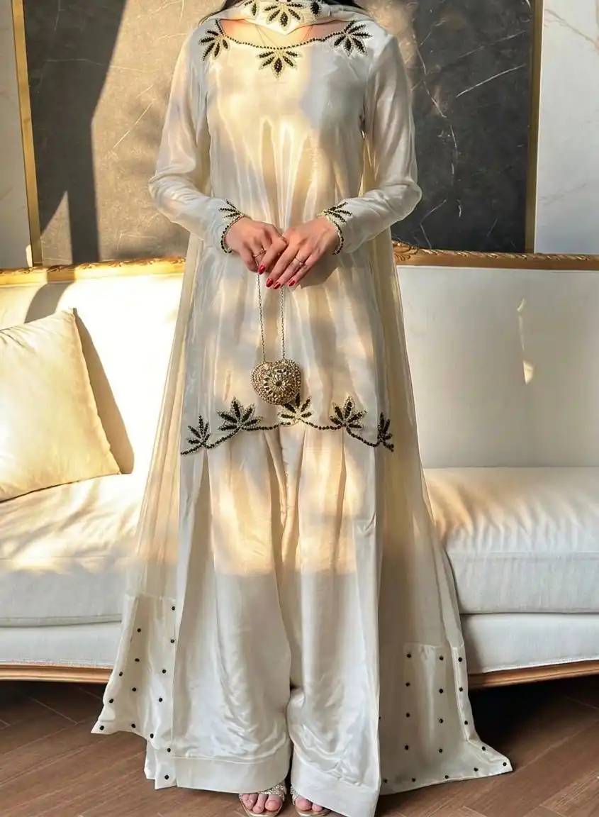 NF 1270 Off White Natural Crep Salwar Suit Brown with Embroidery Work. Exclusive Offer ₹1899. Delivery 4-6 Working Days. Shop now. | Casual Suits, Jump Suits, Creative suits, Designer Suits, Palazzo Suits, Party Wear Suits, Patiala Suits, Salwar suit, Straight Suits