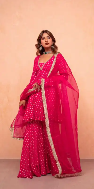 ZSR 3173 Pink Chanderi Jacquard Butti Salwar Suit with Mirror Work & Lace Work. Festive Deal ₹2049. Delivery 4-6 Working Days. Shop now. | Casual Suits, Jump Suits, Creative suits, Designer Suits, Palazzo Suits, Party Wear Suits, Patiala Suits, Salwar suit, Straight Suits