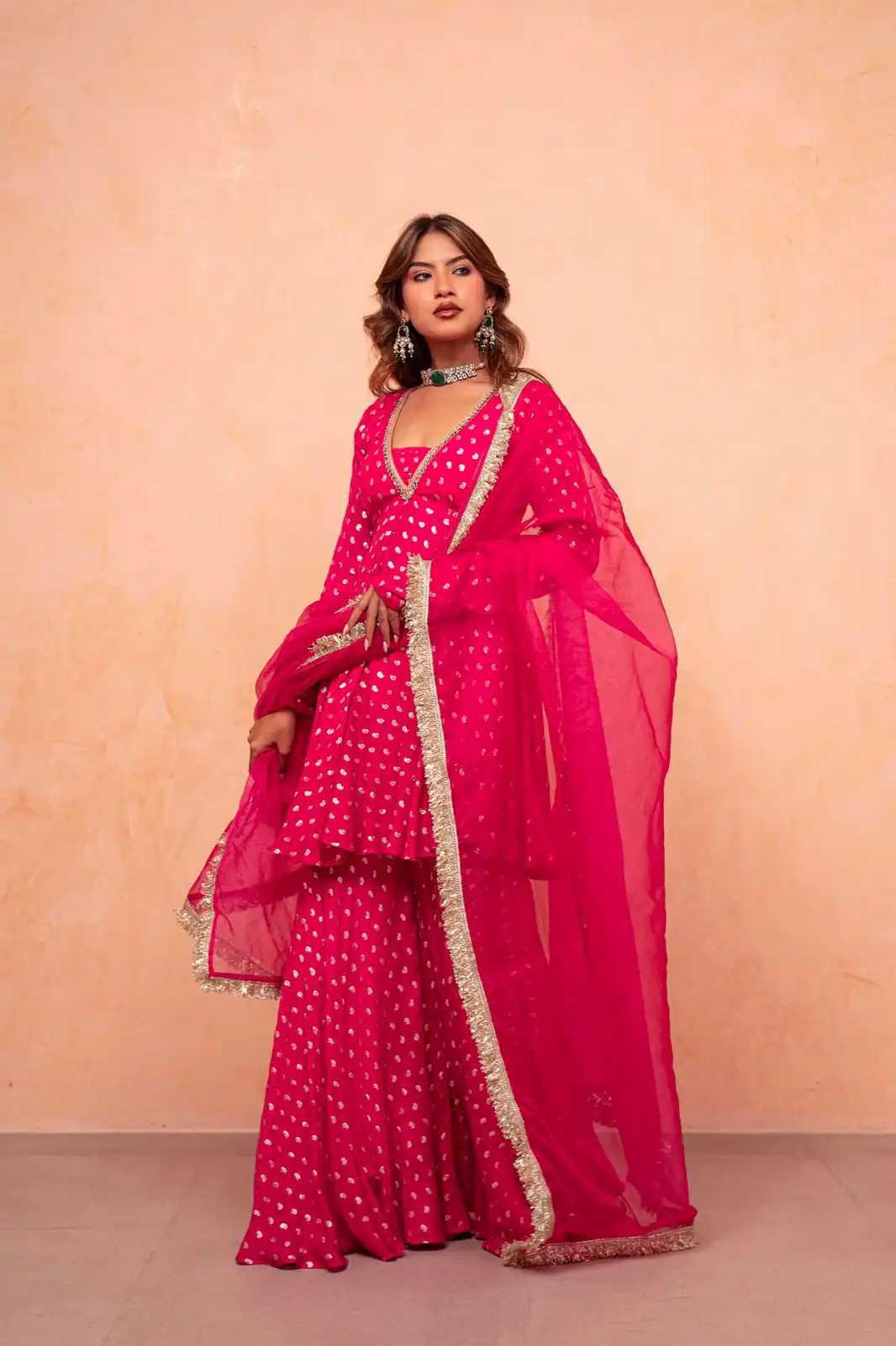 ZSR 3173 Pink Chanderi Jacquard Butti Salwar Suit with Mirror Work & Lace Work. Festive Deal ₹2049. Delivery 4-6 Working Days. Shop now. | Casual Suits, Jump Suits, Creative suits, Designer Suits, Palazzo Suits, Party Wear Suits, Patiala Suits, Salwar suit, Straight Suits