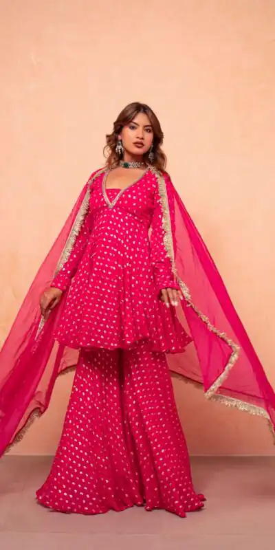 ZSR 3173 Pink Chanderi Jacquard Butti Salwar Suit with Mirror Work & Lace Work. Festive Deal ₹2049. Delivery 4-6 Working Days. Shop now. | Casual Suits, Jump Suits, Creative suits, Designer Suits, Palazzo Suits, Party Wear Suits, Patiala Suits, Salwar suit, Straight Suits