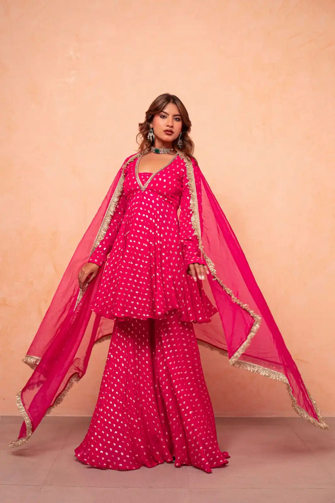 ZSR 3173 Pink Chanderi Jacquard Butti Salwar Suit with Mirror Work & Lace Work. Festive Deal ₹2049. Delivery 4-6 Working Days. Shop now. | Casual Suits, Jump Suits, Creative suits, Designer Suits, Palazzo Suits, Party Wear Suits, Patiala Suits, Salwar suit, Straight Suits