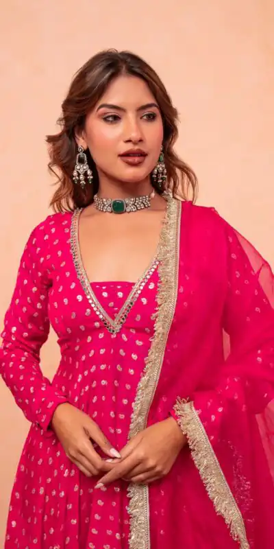 ZSR 3173 Pink Chanderi Jacquard Butti Salwar Suit with Mirror Work & Lace Work. Festive Deal ₹2049. Delivery 4-6 Working Days. Shop now. | Casual Suits, Jump Suits, Creative suits, Designer Suits, Palazzo Suits, Party Wear Suits, Patiala Suits, Salwar suit, Straight Suits