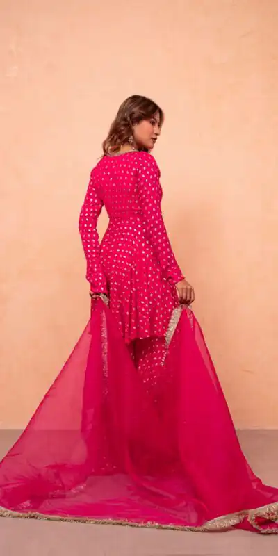 ZSR 3173 Pink Chanderi Jacquard Butti Salwar Suit with Mirror Work & Lace Work. Festive Deal ₹2049. Delivery 4-6 Working Days. Shop now. | Casual Suits, Jump Suits, Creative suits, Designer Suits, Palazzo Suits, Party Wear Suits, Patiala Suits, Salwar suit, Straight Suits