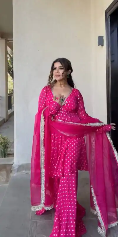 ZSR 3173 Pink Chanderi Jacquard Butti Salwar Suit with Mirror Work & Lace Work. Festive Deal ₹2049. Delivery 4-6 Working Days. Shop now. | Casual Suits, Jump Suits, Creative suits, Designer Suits, Palazzo Suits, Party Wear Suits, Patiala Suits, Salwar suit, Straight Suits