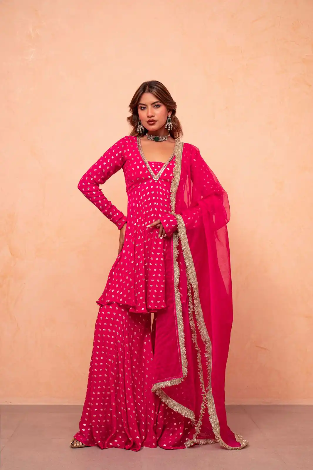 ZSR 3173 Pink Chanderi Jacquard Butti Salwar Suit with Mirror Work & Lace Work. Festive Deal ₹2049. Delivery 4-6 Working Days. Shop now. | Casual Suits, Jump Suits, Creative suits, Designer Suits, Palazzo Suits, Party Wear Suits, Patiala Suits, Salwar suit, Straight Suits