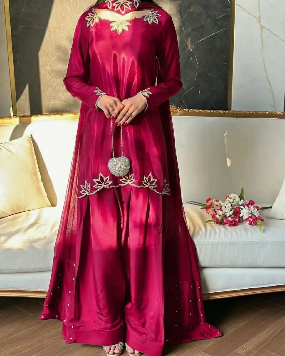 NF 1270 Pink Natural Crep Salwar Suit Brown with Embroidery Work. Exclusive Offer ₹1899. Delivery 4-6 Working Days. Shop now. | Casual Suits, Jump Suits, Creative suits, Designer Suits, Palazzo Suits, Party Wear Suits, Patiala Suits, Salwar suit, Straight Suits