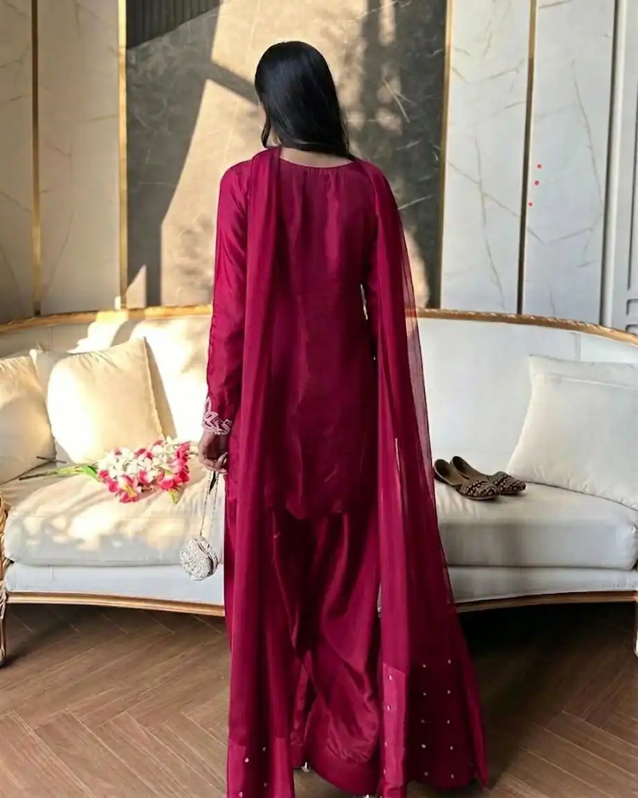 NF 1270 Pink Natural Crep Salwar Suit Brown with Embroidery Work. Exclusive Offer ₹1899. Delivery 4-6 Working Days. Shop now. | Casual Suits, Jump Suits, Creative suits, Designer Suits, Palazzo Suits, Party Wear Suits, Patiala Suits, Salwar suit, Straight Suits
