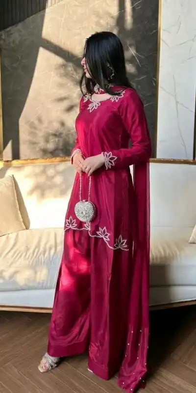 NF 1270 Pink Natural Crep Salwar Suit Brown with Embroidery Work. Exclusive Offer ₹1899. Delivery 4-6 Working Days. Shop now. | Casual Suits, Jump Suits, Creative suits, Designer Suits, Palazzo Suits, Party Wear Suits, Patiala Suits, Salwar suit, Straight Suits