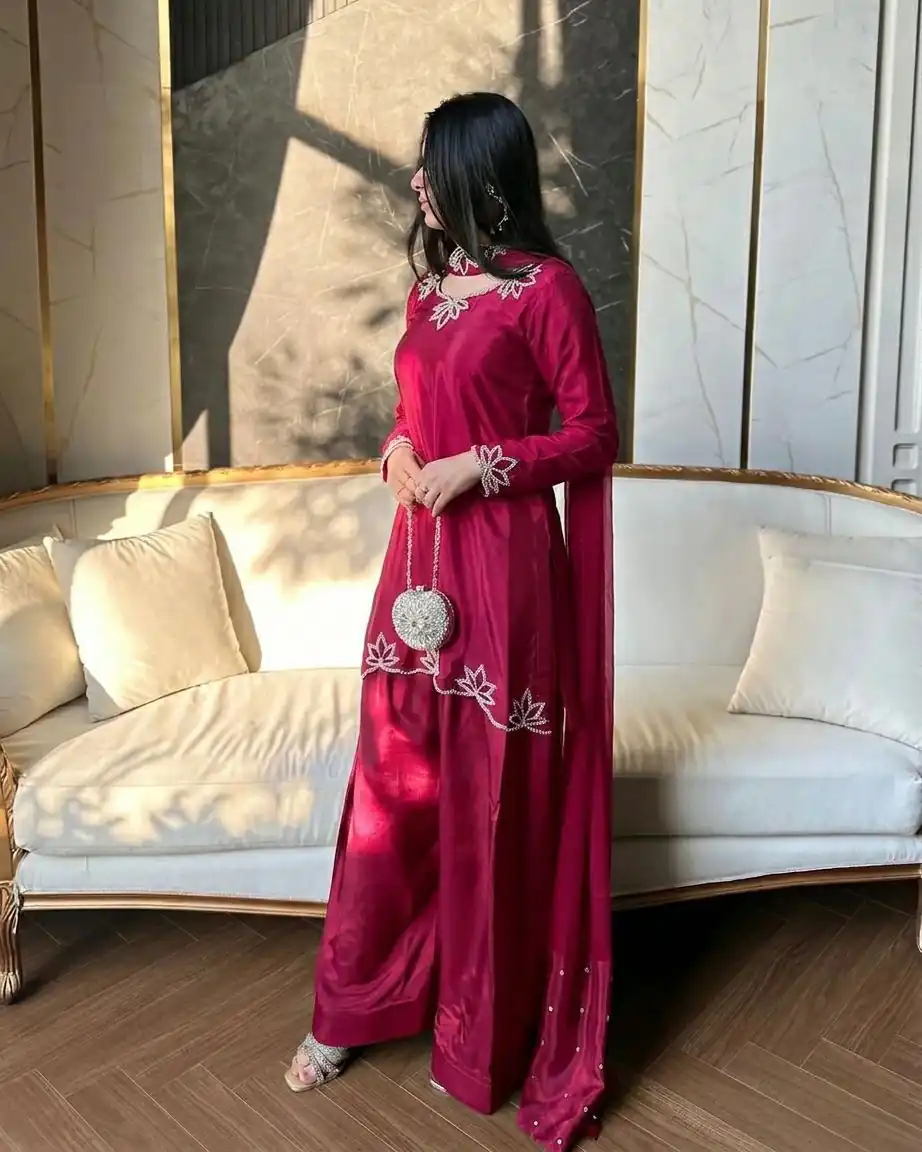 NF 1270 Pink Natural Crep Salwar Suit Brown with Embroidery Work. Exclusive Offer ₹1899. Delivery 4-6 Working Days. Shop now. | Casual Suits, Jump Suits, Creative suits, Designer Suits, Palazzo Suits, Party Wear Suits, Patiala Suits, Salwar suit, Straight Suits