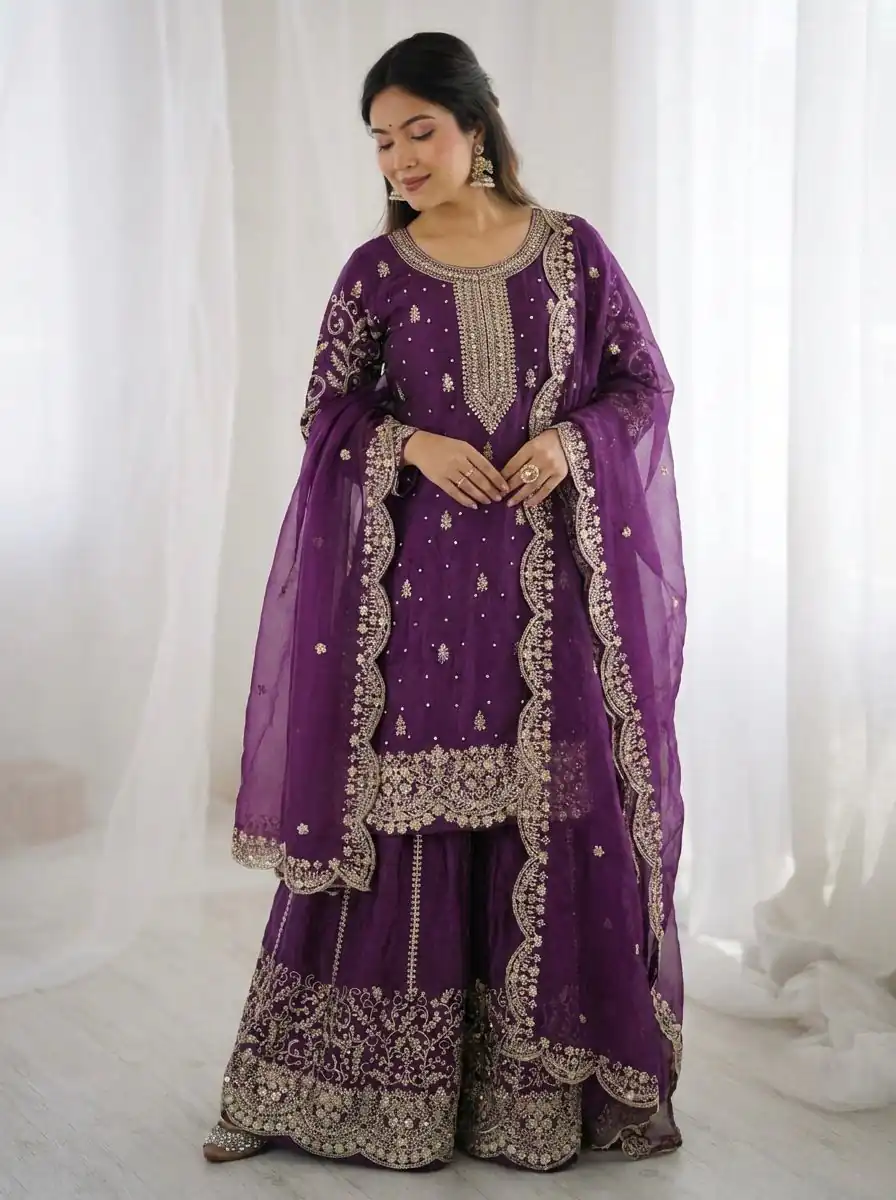 ZSR 3167 Purple Fendy Silk Salwar Suitwith Embroidery Work & Lace Work. Now at just ₹2149. Delivery 4-6 Working Days. Shop now. | Casual Suits, Jump Suits, Creative suits, Designer Suits, Palazzo Suits, Party Wear Suits, Patiala Suits, Salwar suit, Straight Suits