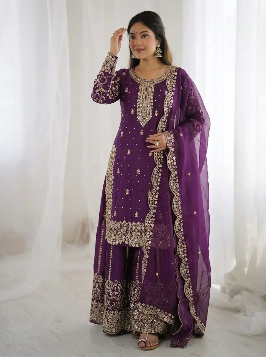 ZSR 3167 Purple Fendy Silk Salwar Suitwith Embroidery Work & Lace Work. Now at just ₹2149. Delivery 4-6 Working Days. Shop now. | Casual Suits, Jump Suits, Creative suits, Designer Suits, Palazzo Suits, Party Wear Suits, Patiala Suits, Salwar suit, Straight Suits