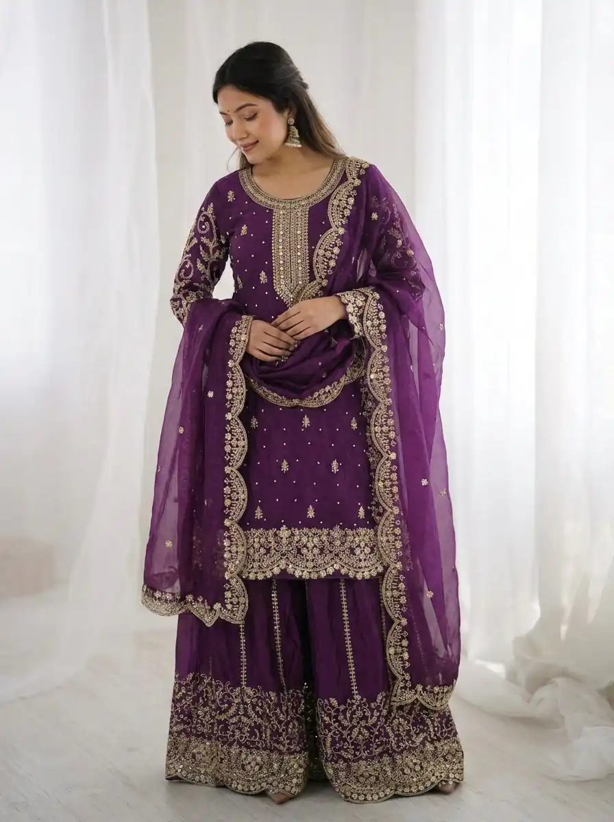 ZSR 3167 Purple Fendy Silk Salwar Suitwith Embroidery Work & Lace Work. Now at just ₹2149. Delivery 4-6 Working Days. Shop now. | Casual Suits, Jump Suits, Creative suits, Designer Suits, Palazzo Suits, Party Wear Suits, Patiala Suits, Salwar suit, Straight Suits