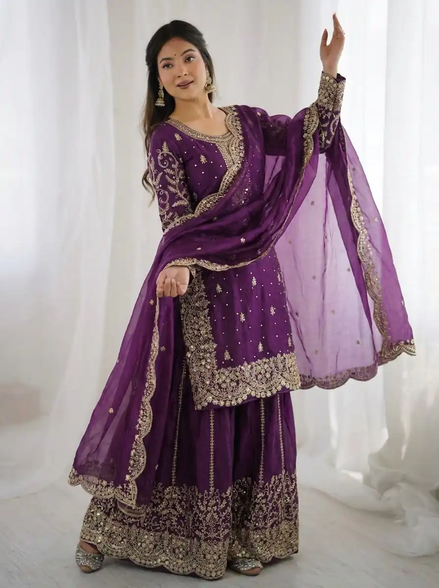 ZSR 3167 Purple Fendy Silk Salwar Suitwith Embroidery Work & Lace Work. Now at just ₹2149. Delivery 4-6 Working Days. Shop now. | Casual Suits, Jump Suits, Creative suits, Designer Suits, Palazzo Suits, Party Wear Suits, Patiala Suits, Salwar suit, Straight Suits