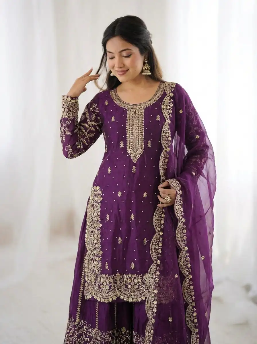 ZSR 3167 Purple Fendy Silk Salwar Suitwith Embroidery Work & Lace Work. Now at just ₹2149. Delivery 4-6 Working Days. Shop now. | Casual Suits, Jump Suits, Creative suits, Designer Suits, Palazzo Suits, Party Wear Suits, Patiala Suits, Salwar suit, Straight Suits