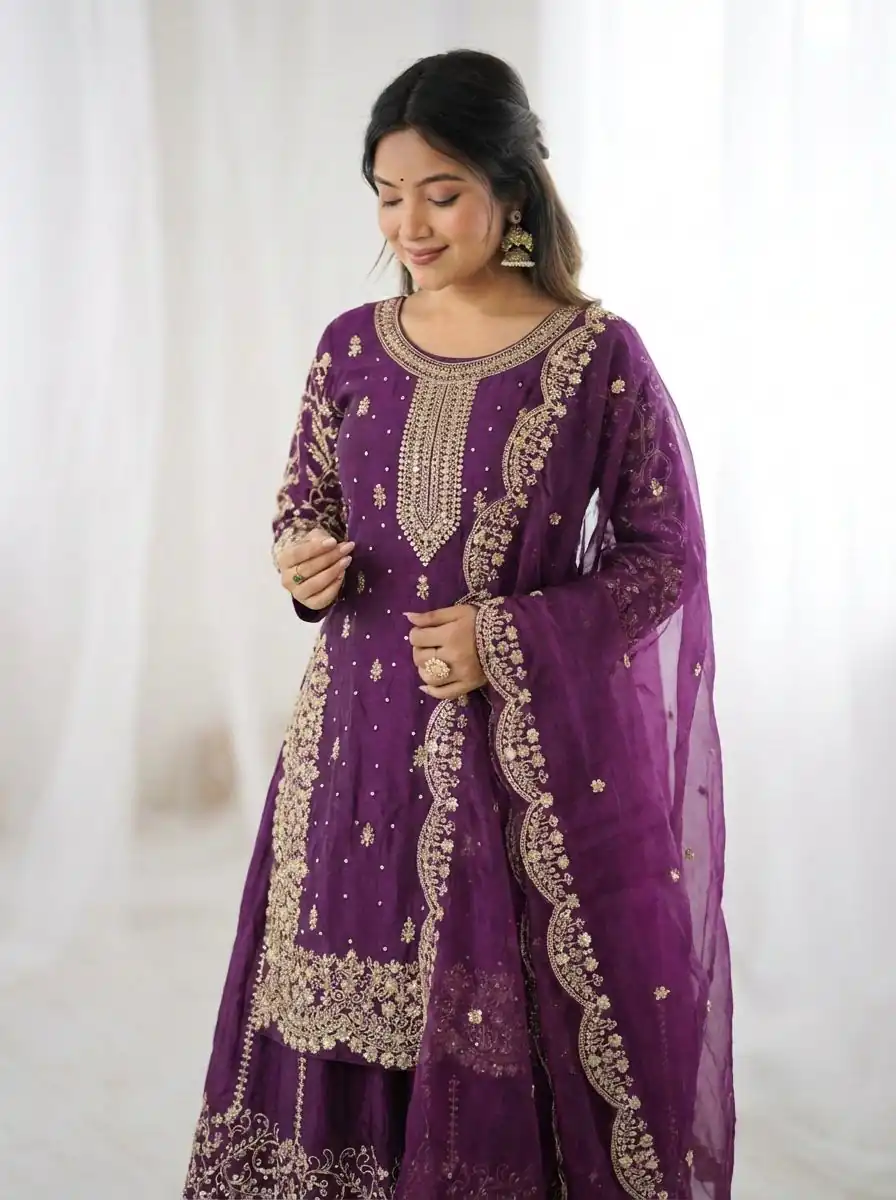 ZSR 3167 Purple Fendy Silk Salwar Suitwith Embroidery Work & Lace Work. Now at just ₹2149. Delivery 4-6 Working Days. Shop now. | Casual Suits, Jump Suits, Creative suits, Designer Suits, Palazzo Suits, Party Wear Suits, Patiala Suits, Salwar suit, Straight Suits