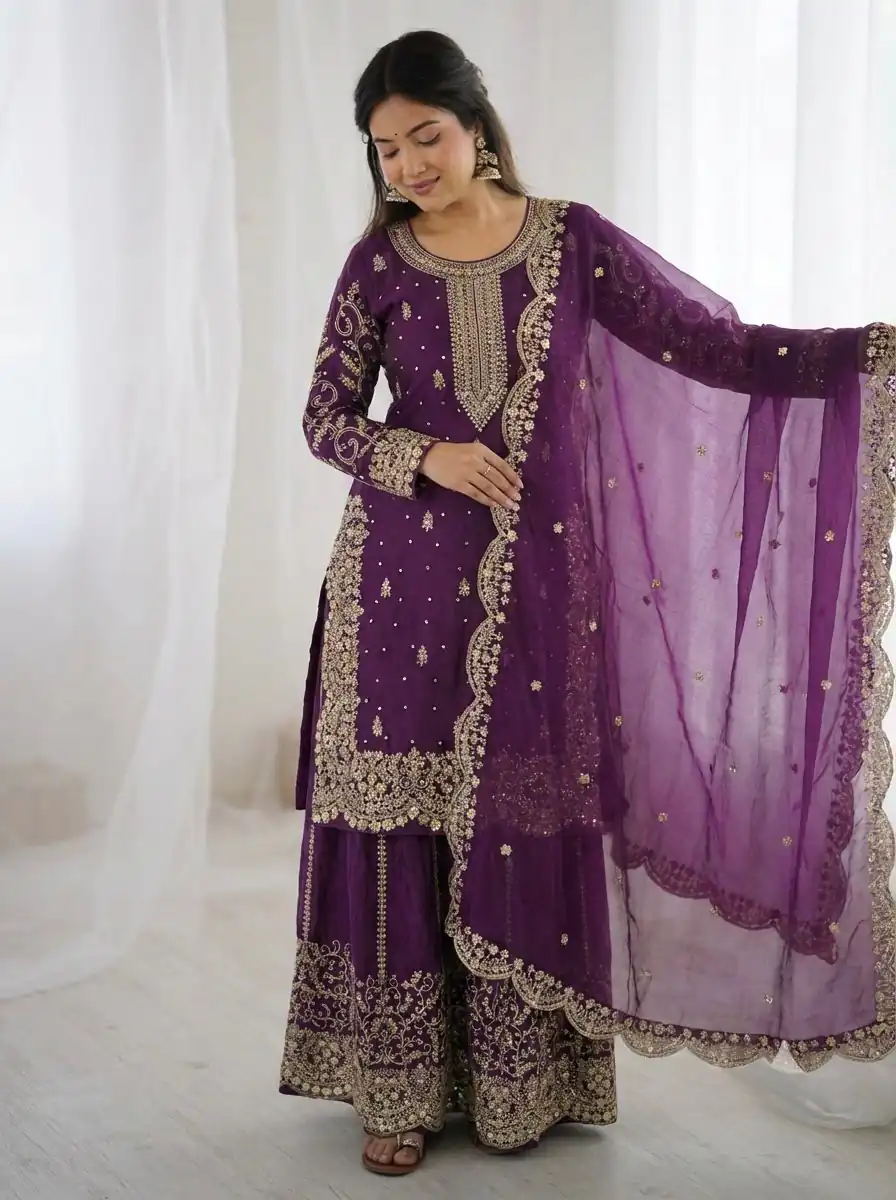 ZSR 3167 Purple Fendy Silk Salwar Suitwith Embroidery Work & Lace Work. Now at just ₹2149. Delivery 4-6 Working Days. Shop now. | Casual Suits, Jump Suits, Creative suits, Designer Suits, Palazzo Suits, Party Wear Suits, Patiala Suits, Salwar suit, Straight Suits