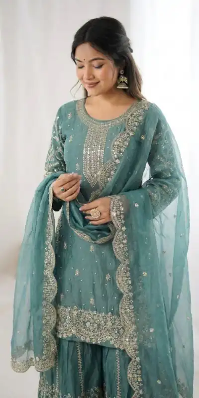 ZSR 3167 Sea Green Fendy Silk Salwar Suitwith Embroidery Work & Lace Work. Now at just ₹2149. Delivery 4-6 Working Days. Shop now. | Casual Suits, Jump Suits, Creative suits, Designer Suits, Palazzo Suits, Party Wear Suits, Patiala Suits, Salwar suit, Straight Suits