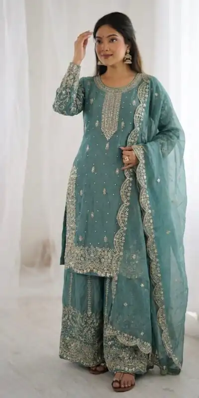 ZSR 3167 Sea Green Fendy Silk Salwar Suitwith Embroidery Work & Lace Work. Now at just ₹2149. Delivery 4-6 Working Days. Shop now. | Casual Suits, Jump Suits, Creative suits, Designer Suits, Palazzo Suits, Party Wear Suits, Patiala Suits, Salwar suit, Straight Suits
