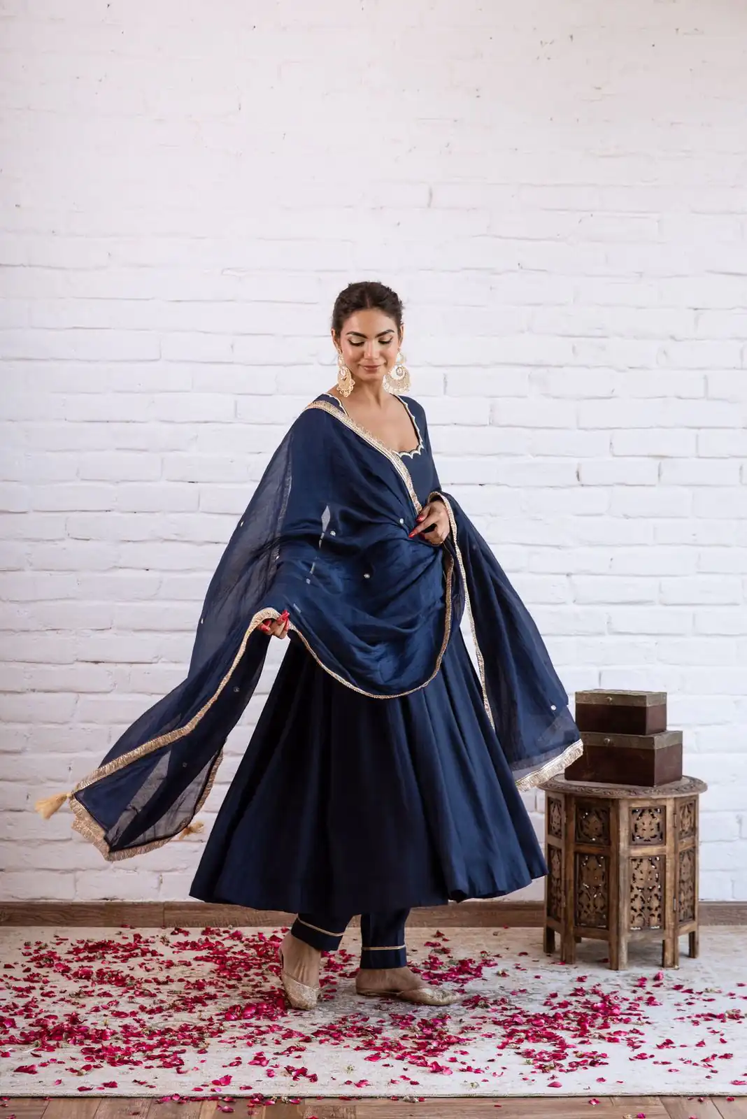 SRK 5324 Navy Blue Color Vichitra silk Gown with Bead Work & Lace Work. Now at just ₹1749. Delivery 4-6 Working Days. Shop now. | Bollywood Gowns, Creative Gowns, Designer Gowns, Embroidered Gowns, Gowns, Party Wear Gowns