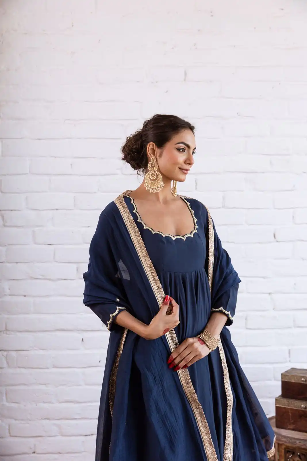 SRK 5324 Navy Blue Color Vichitra silk Gown with Bead Work & Lace Work. Now at just ₹1749. Delivery 4-6 Working Days. Shop now. | Bollywood Gowns, Creative Gowns, Designer Gowns, Embroidered Gowns, Gowns, Party Wear Gowns