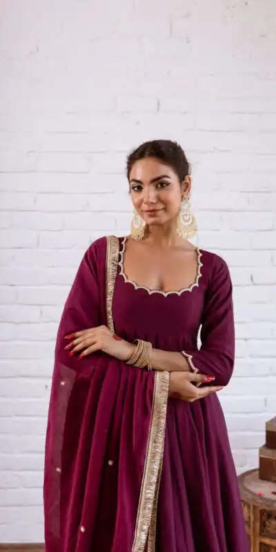 SRK 5324 Wine Color Vichitra silk Gown with Bead Work & Lace Work. Now at just ₹1749. Delivery 4-6 Working Days. Shop now. | Bollywood Gowns, Creative Gowns, Designer Gowns, Embroidered Gowns, Gowns, Party Wear Gowns
