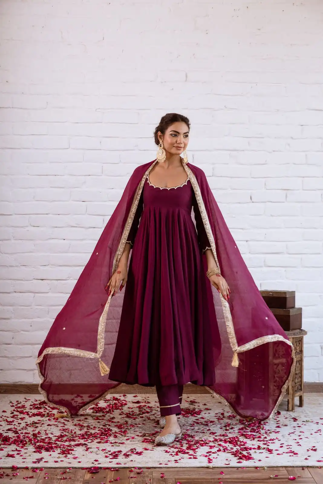 SRK 5324 Wine Color Vichitra silk Gown with Bead Work & Lace Work. Now at just ₹1749. Delivery 4-6 Working Days. Shop now. | Bollywood Gowns, Creative Gowns, Designer Gowns, Embroidered Gowns, Gowns, Party Wear Gowns