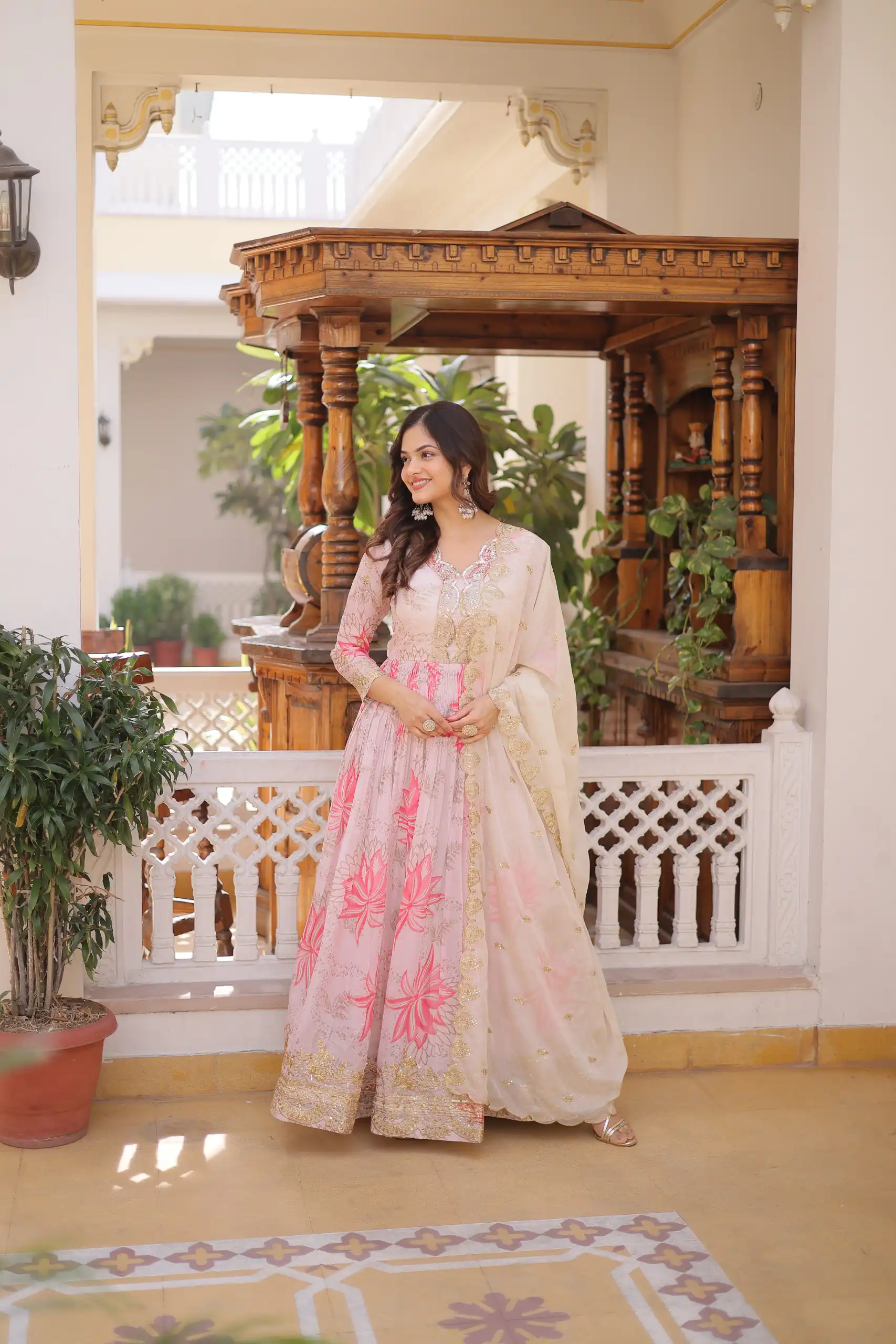 KA 1243 CreamColor Russian Silk Gown with Zari Work & Embroidery Work. Now at just ₹2499. Delivery 4-6 Working Days. Shop now. | Bollywood Gowns, Creative Gowns, Designer Gowns, Embroidered Gowns, Gowns, Party Wear Gowns