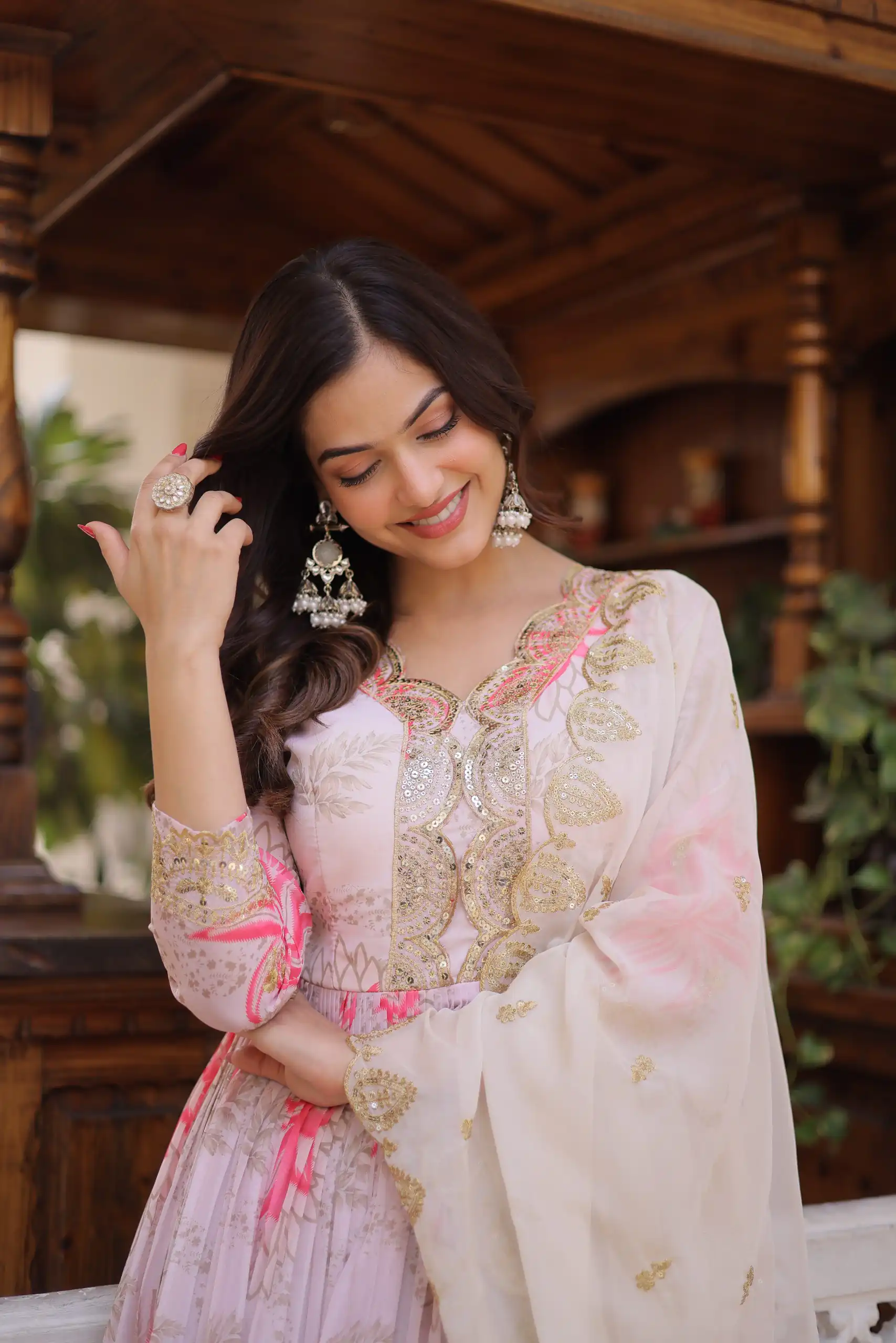 KA 1243 CreamColor Russian Silk Gown with Zari Work & Embroidery Work. Now at just ₹2499. Delivery 4-6 Working Days. Shop now. | Bollywood Gowns, Creative Gowns, Designer Gowns, Embroidered Gowns, Gowns, Party Wear Gowns