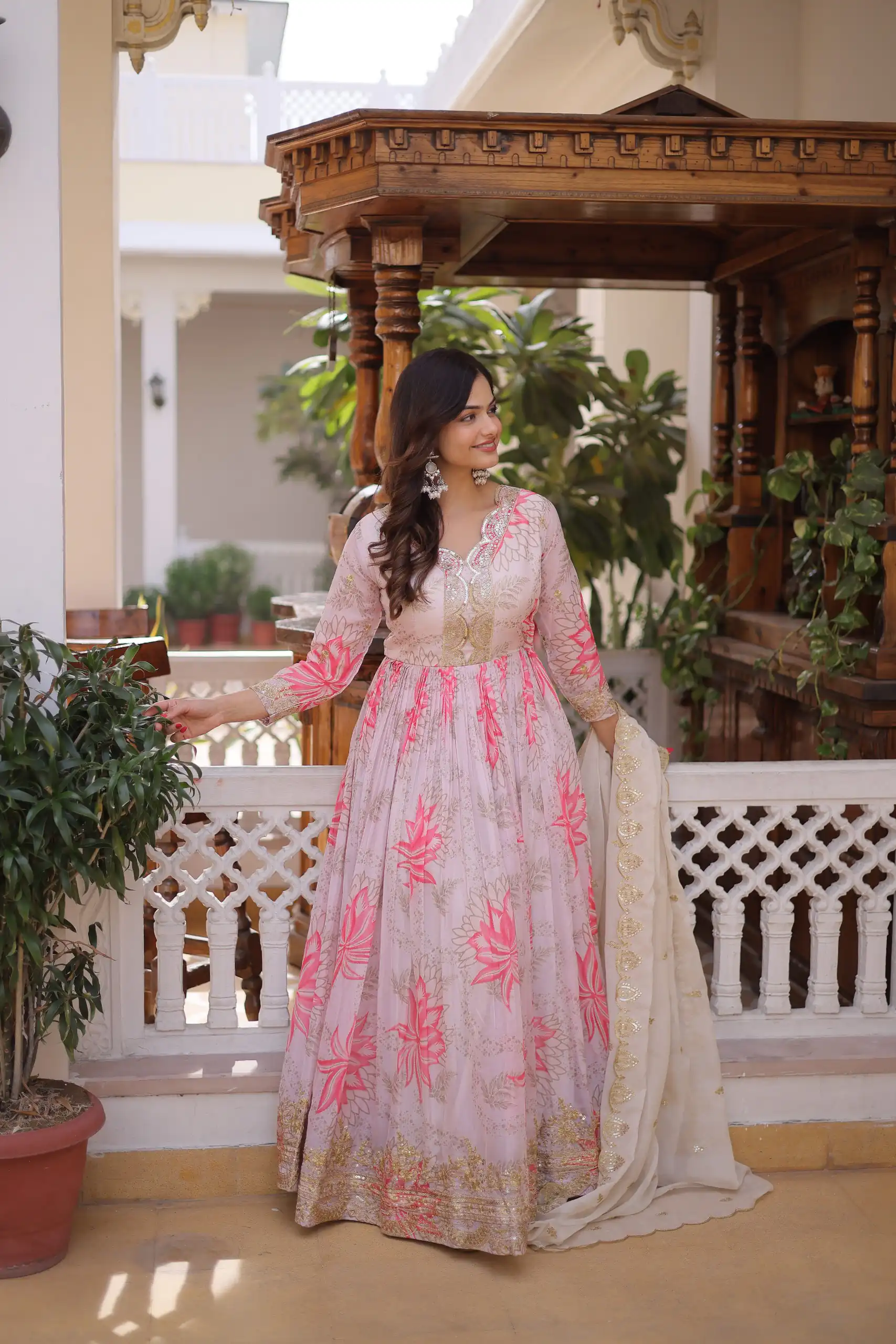 KA 1243 CreamColor Russian Silk Gown with Zari Work & Embroidery Work. Now at just ₹2499. Delivery 4-6 Working Days. Shop now. | Bollywood Gowns, Creative Gowns, Designer Gowns, Embroidered Gowns, Gowns, Party Wear Gowns