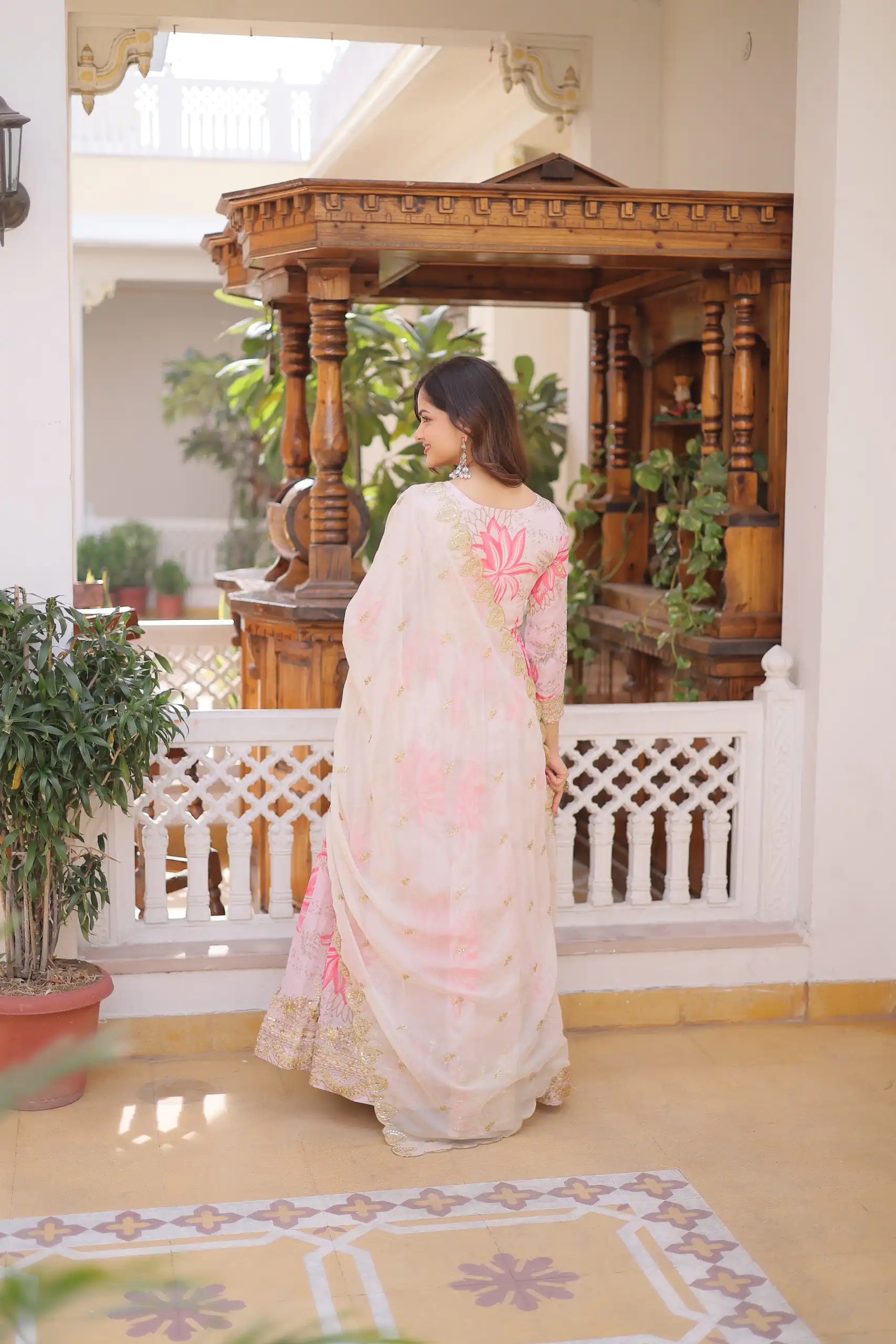 KA 1243 CreamColor Russian Silk Gown with Zari Work & Embroidery Work. Now at just ₹2499. Delivery 4-6 Working Days. Shop now. | Bollywood Gowns, Creative Gowns, Designer Gowns, Embroidered Gowns, Gowns, Party Wear Gowns