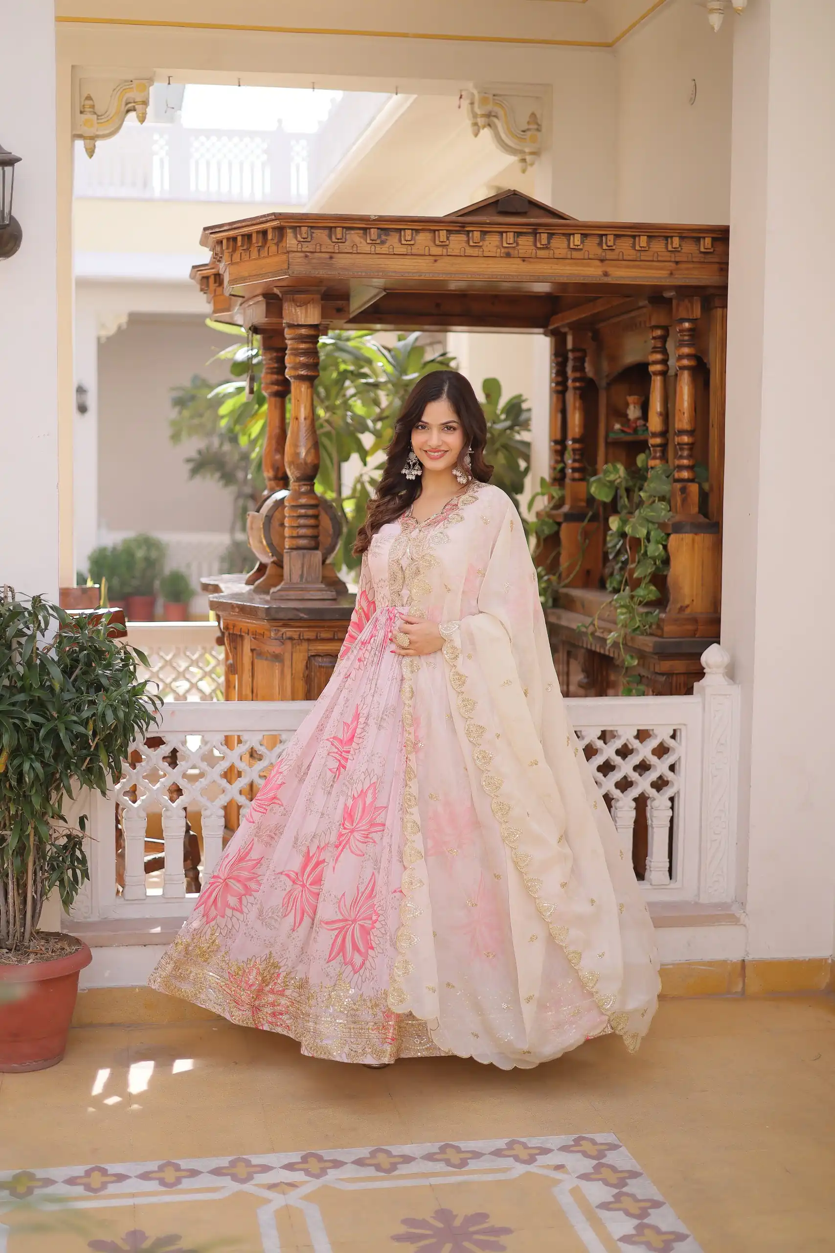KA 1243 CreamColor Russian Silk Gown with Zari Work & Embroidery Work. Now at just ₹2499. Delivery 4-6 Working Days. Shop now. | Bollywood Gowns, Creative Gowns, Designer Gowns, Embroidered Gowns, Gowns, Party Wear Gowns