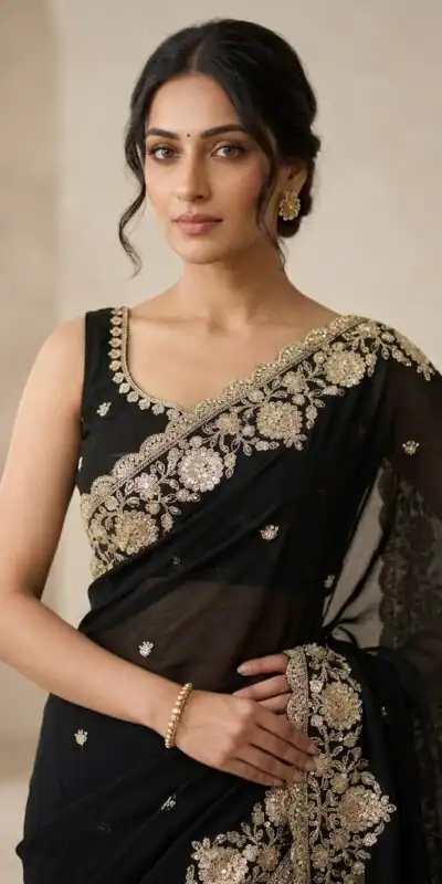 JR 670 Black in Space Silk Embroidery Work & Zari Work Saree . Available at ₹1949 only. Delivery 4-6 Working Days. Shop now. | Creative Sarees, Bollywood Sarees, Designer Sarees, Embroidered Sarees, Ethnic Saree, Modern Digital sarees, Party Wear Sarees, Sarees