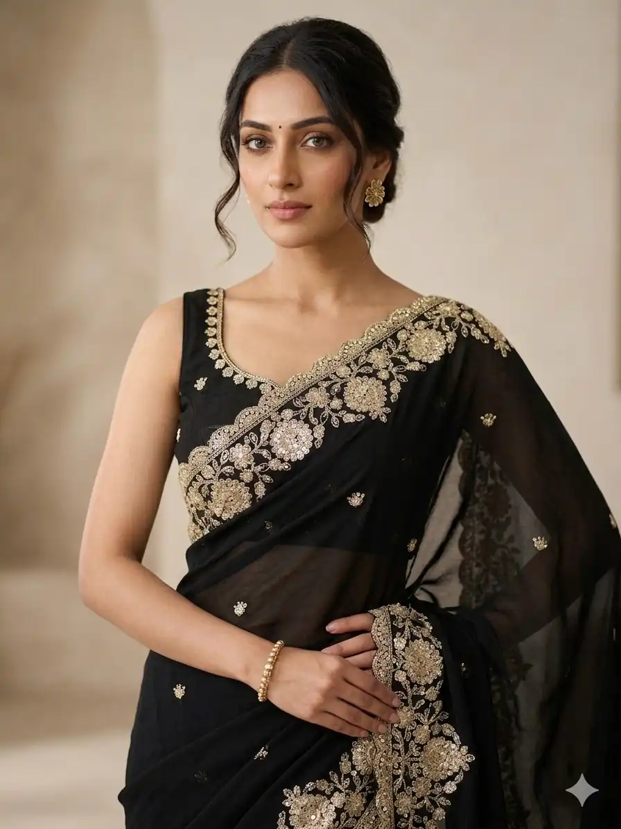 JR 670 Black in Space Silk Embroidery Work & Zari Work Saree . Available at ₹1949 only. Delivery 4-6 Working Days. Shop now. | Creative Sarees, Bollywood Sarees, Designer Sarees, Embroidered Sarees, Ethnic Saree, Modern Digital sarees, Party Wear Sarees, Sarees
