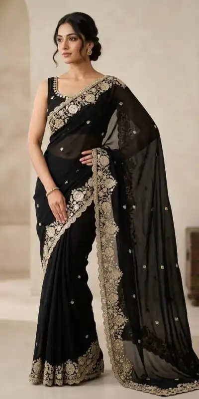 JR 670 Black in Space Silk Embroidery Work & Zari Work Saree . Available at ₹1949 only. Delivery 4-6 Working Days. Shop now. | Creative Sarees, Bollywood Sarees, Designer Sarees, Embroidered Sarees, Ethnic Saree, Modern Digital sarees, Party Wear Sarees, Sarees