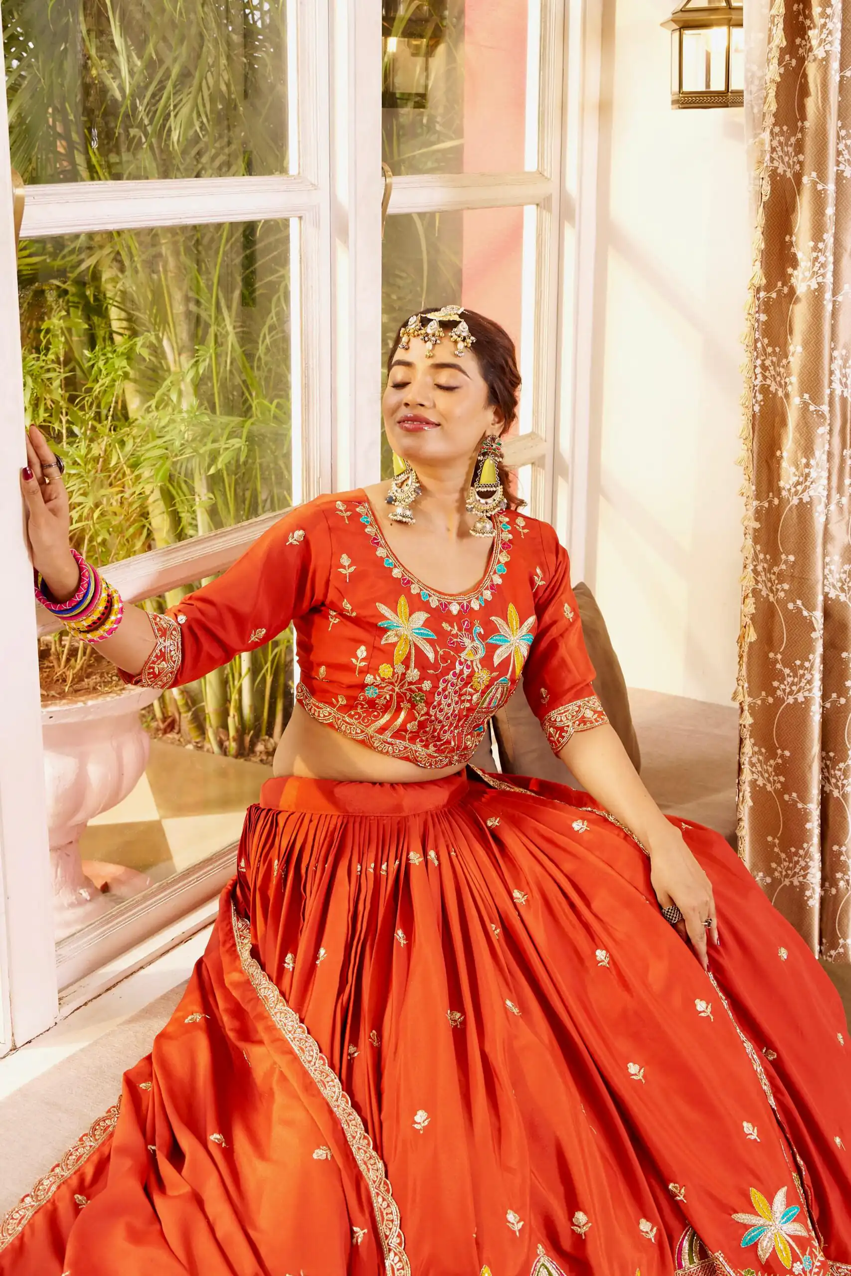Trendy Orange Crap Silk Embroidery Work Lehenga Choli - Image 3